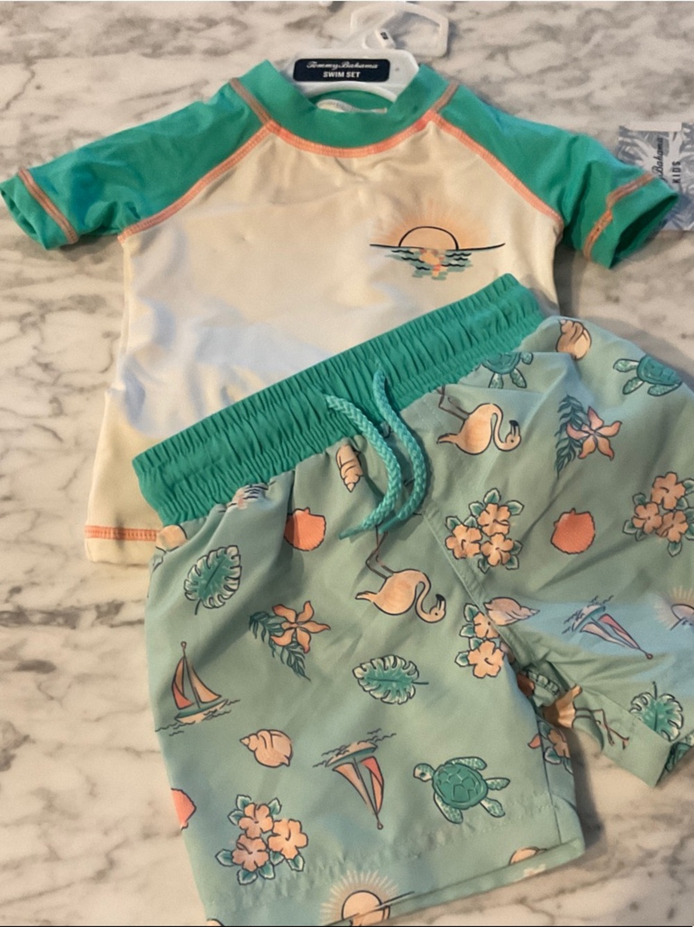 Tommy Bahama Kids Mint & Cream Rashguard Swim Set